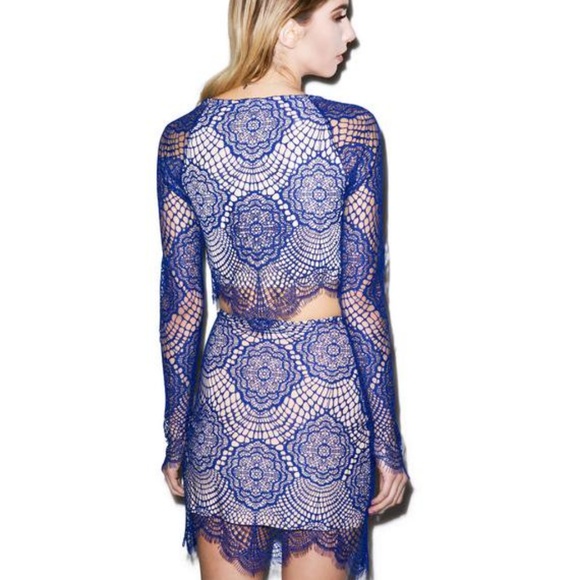 FOR LOVE & LEMONS Grace blue lace crop top new L - Picture 5 of 8